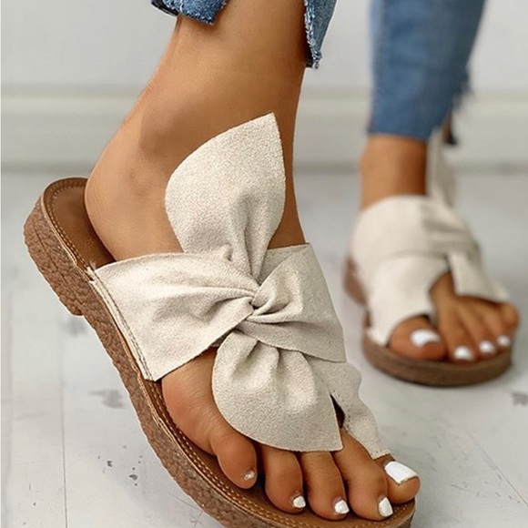 Shoes | Cream Knotted Toe Strap Slides | Poshmark